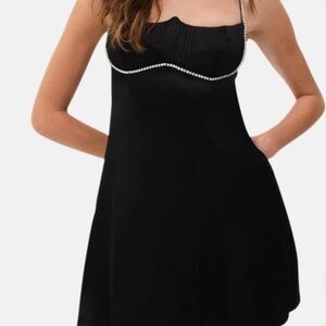 For Love And Lemons Black Dress with Gemstone Straps Elora Dress